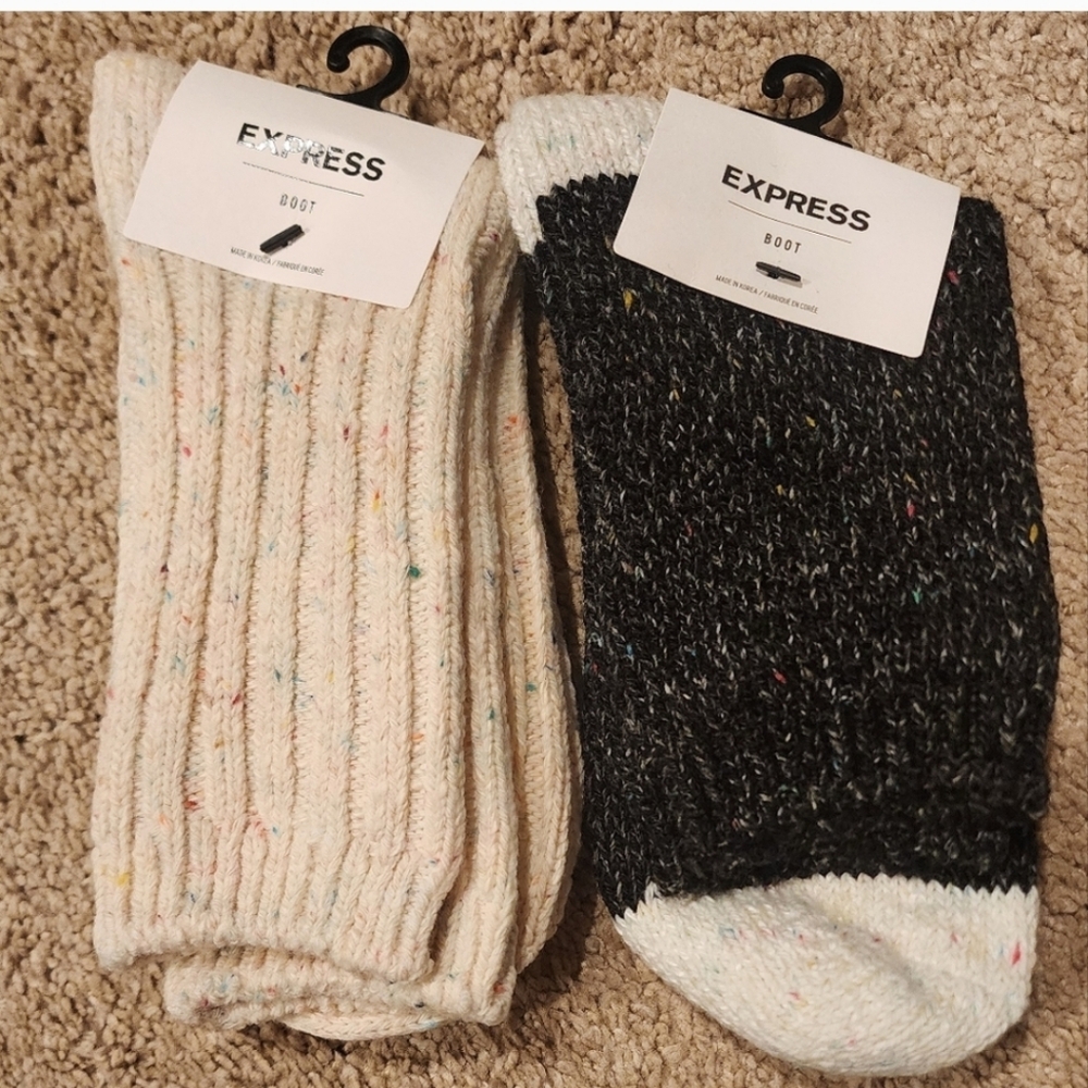Express Womens Speckled Cream and Black Boot Socks